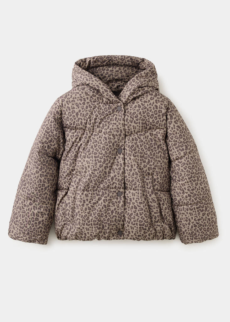 Mango Kids' Anorak Matelassé Léopard In Marron