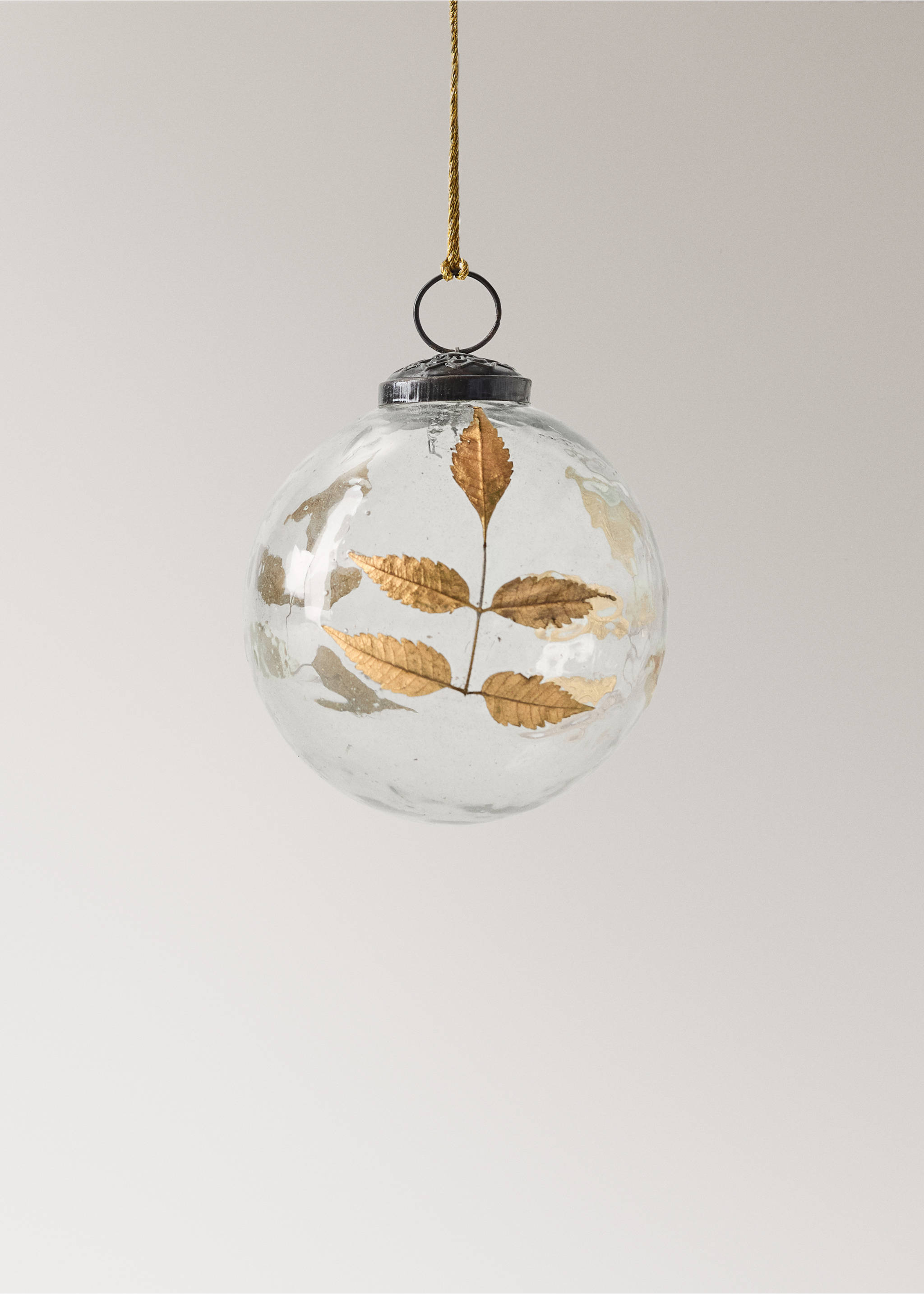Clear glass Christmas bauble with gold leaf details and a metallic cap., Gold. Ref: 37016731-00.