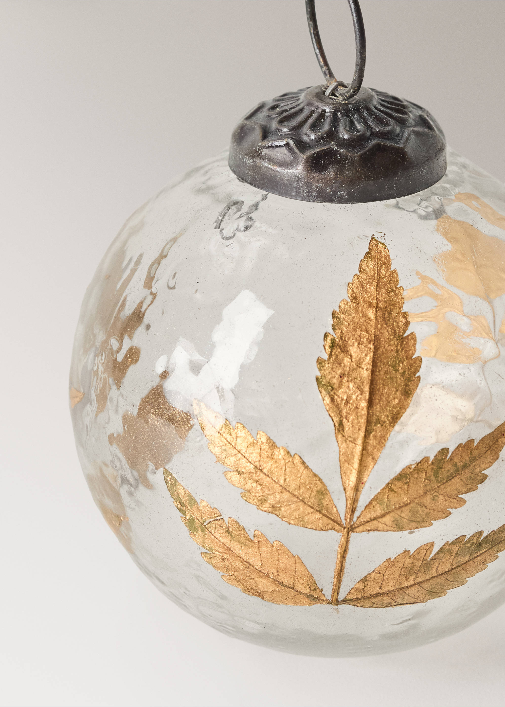 Textured clear glass Christmas bauble with a metallic gold leaf design., Gold. Ref: 37016732-00.