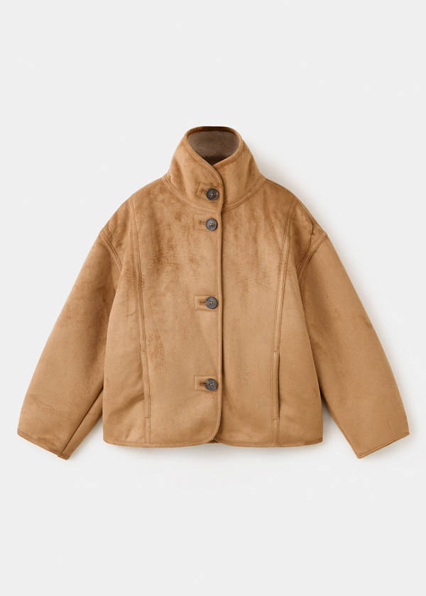 Suede effect sheepskin coat — Brown