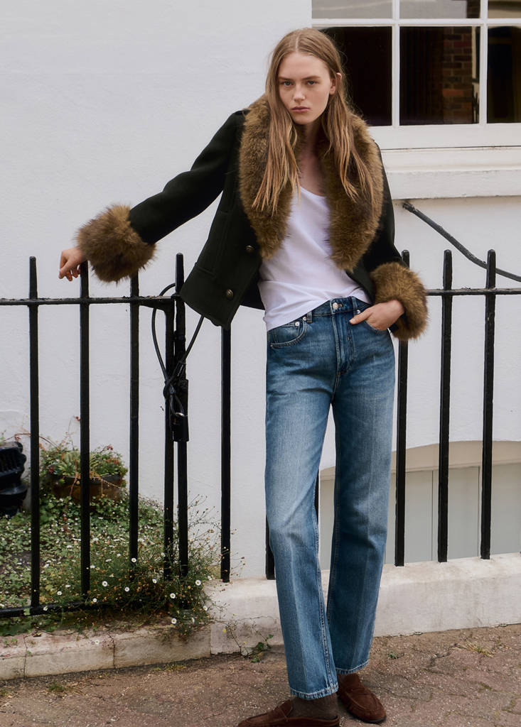 Wool-blend coat with detachable fur — Khaki