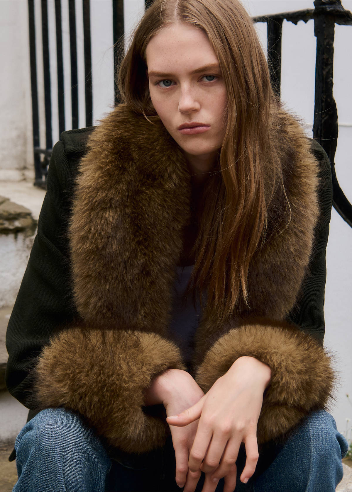 Wool blend coat with detachable fur lining — Khaki