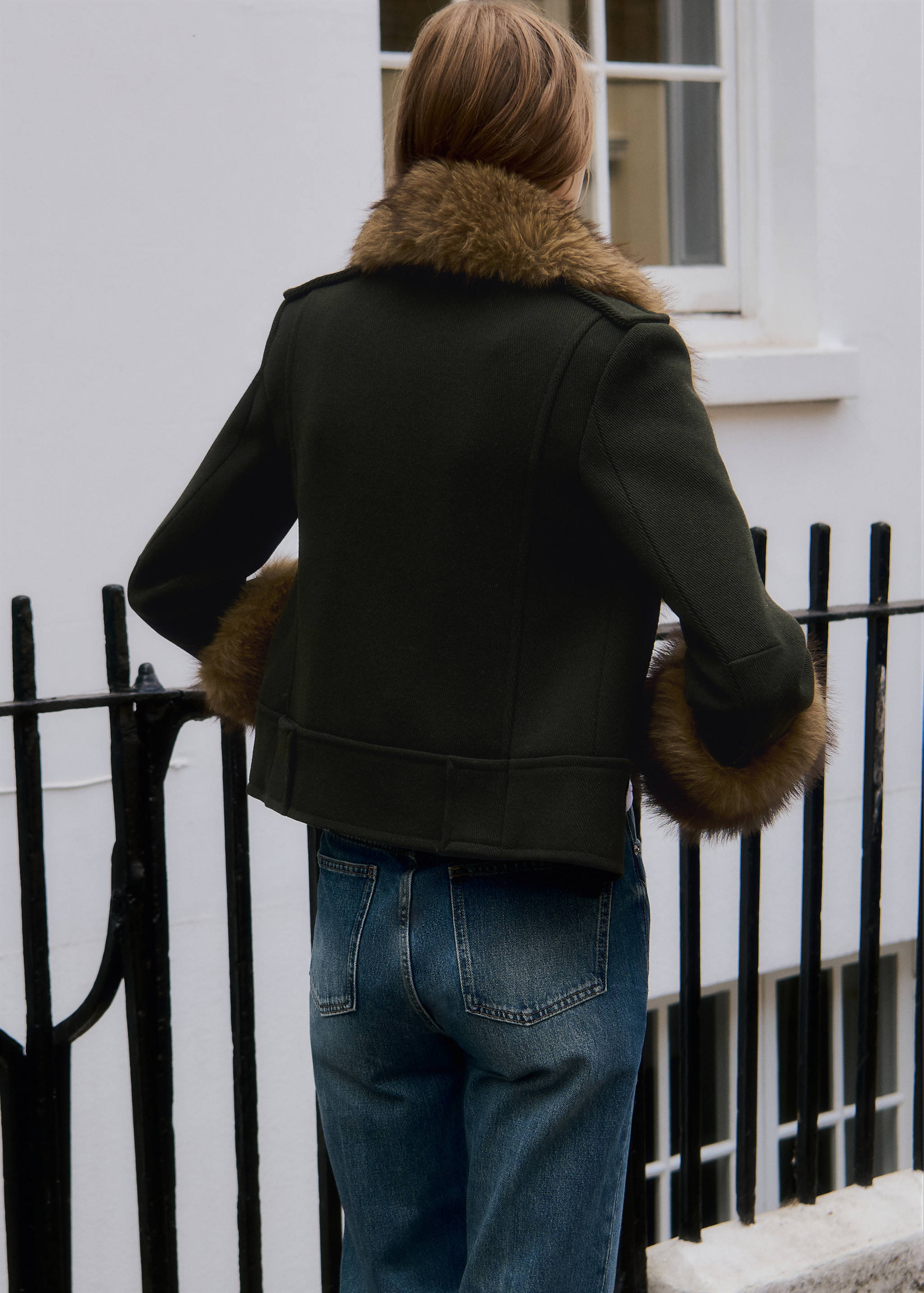 Manteau en mélange de laine avec poil amovible - Verso de l’article
