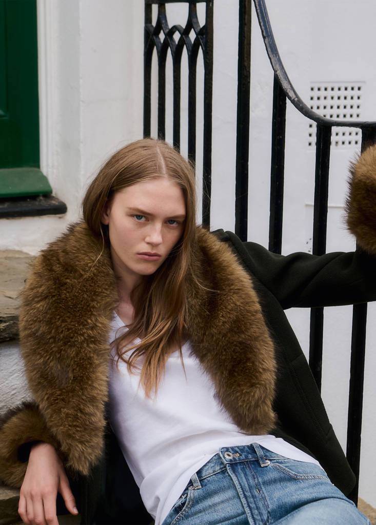 Wool-blend coat with detachable fur — Khaki