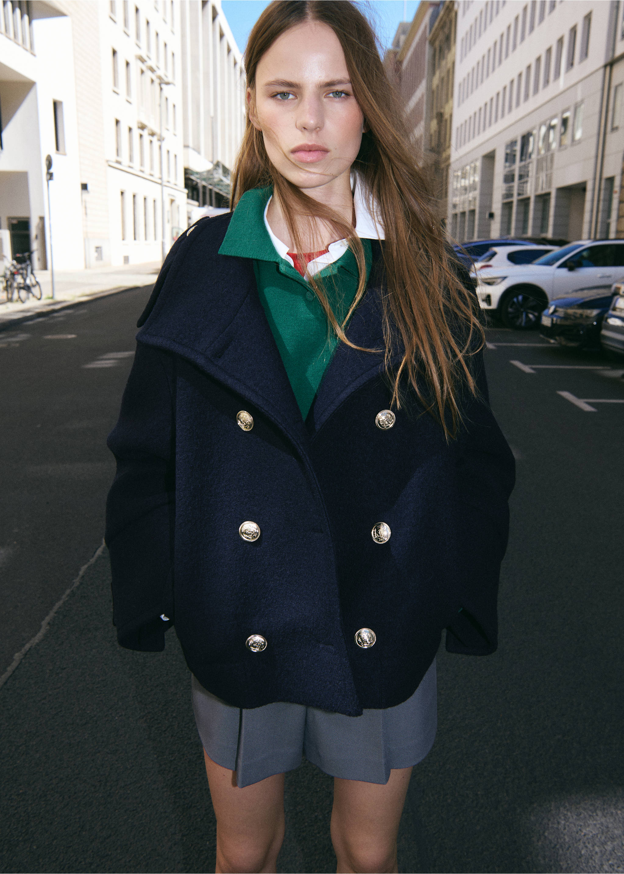 100% wool double-breasted coat - Medium plane, Navy. Ref: 37016746-00.