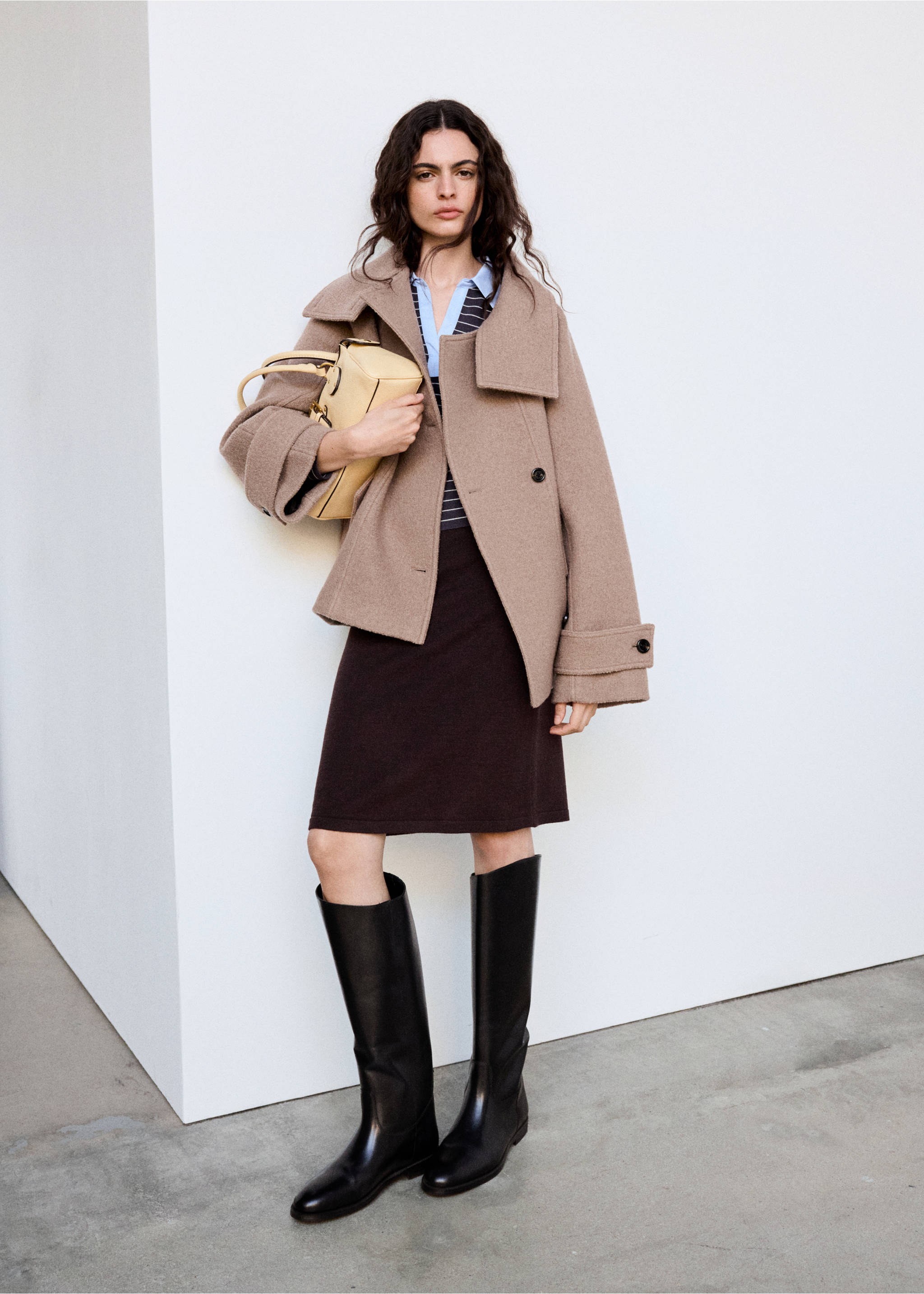 100% wool high-neck coat - General plane, Medium Brown. Ref: 37016747-00.