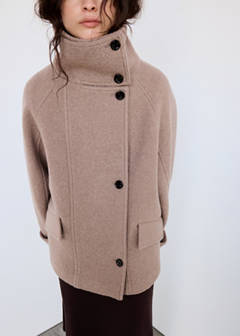 100% wool funnel-neck coat — Medium Brown 1