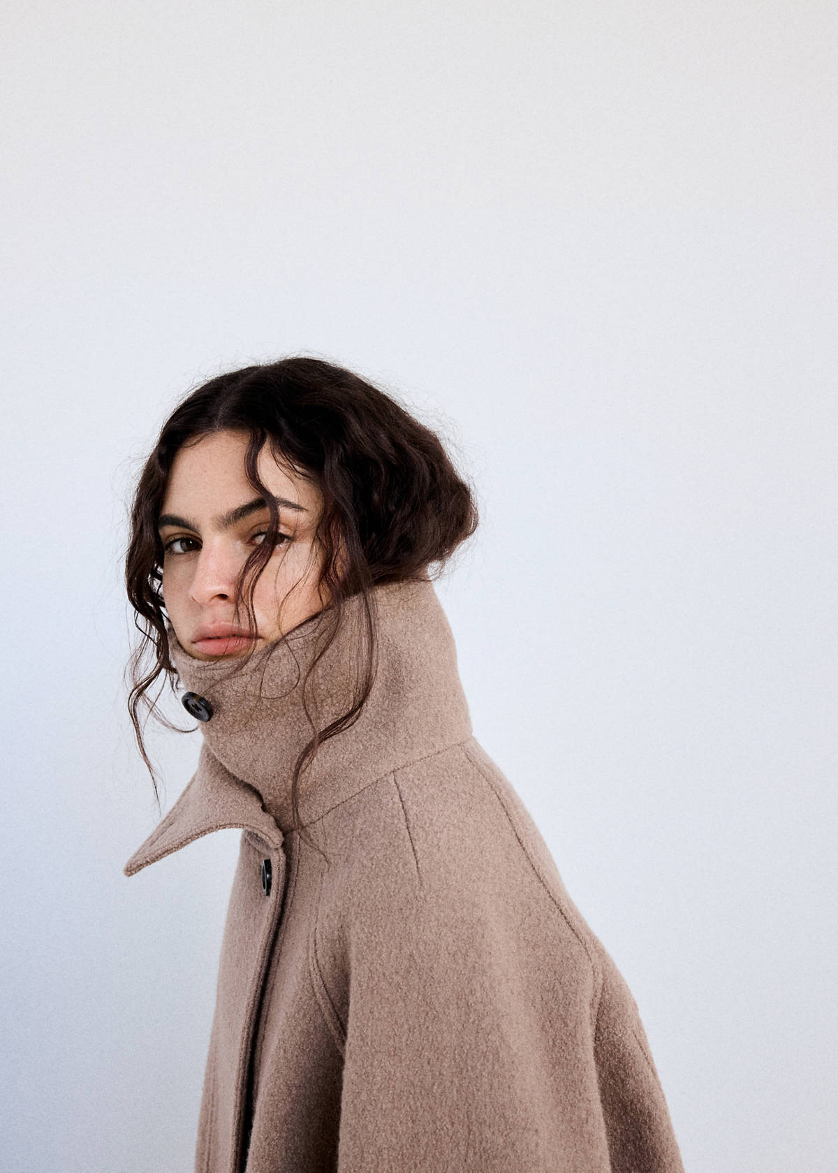 100% wool funnel-neck coat — Medium Brown