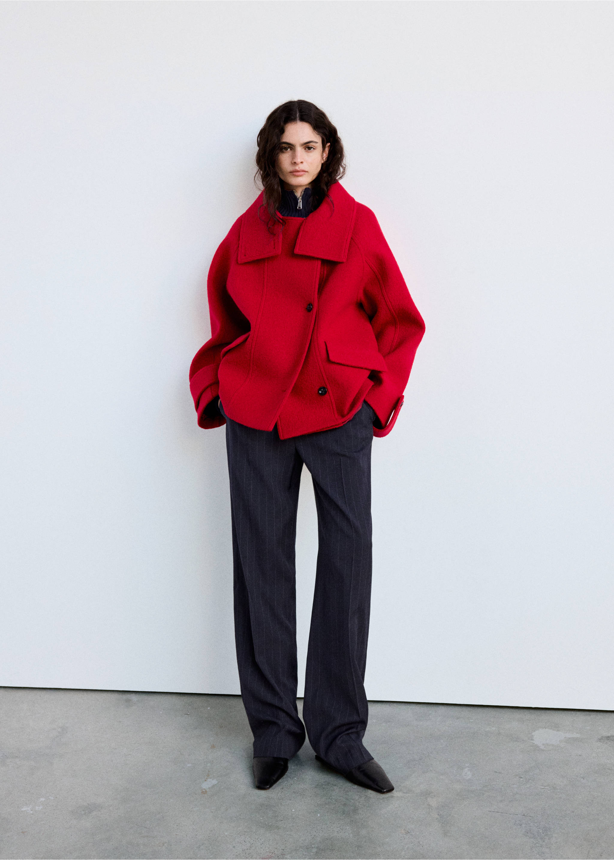 100% wool high-neck coat - General plane, Red. Ref: 37016747-00.