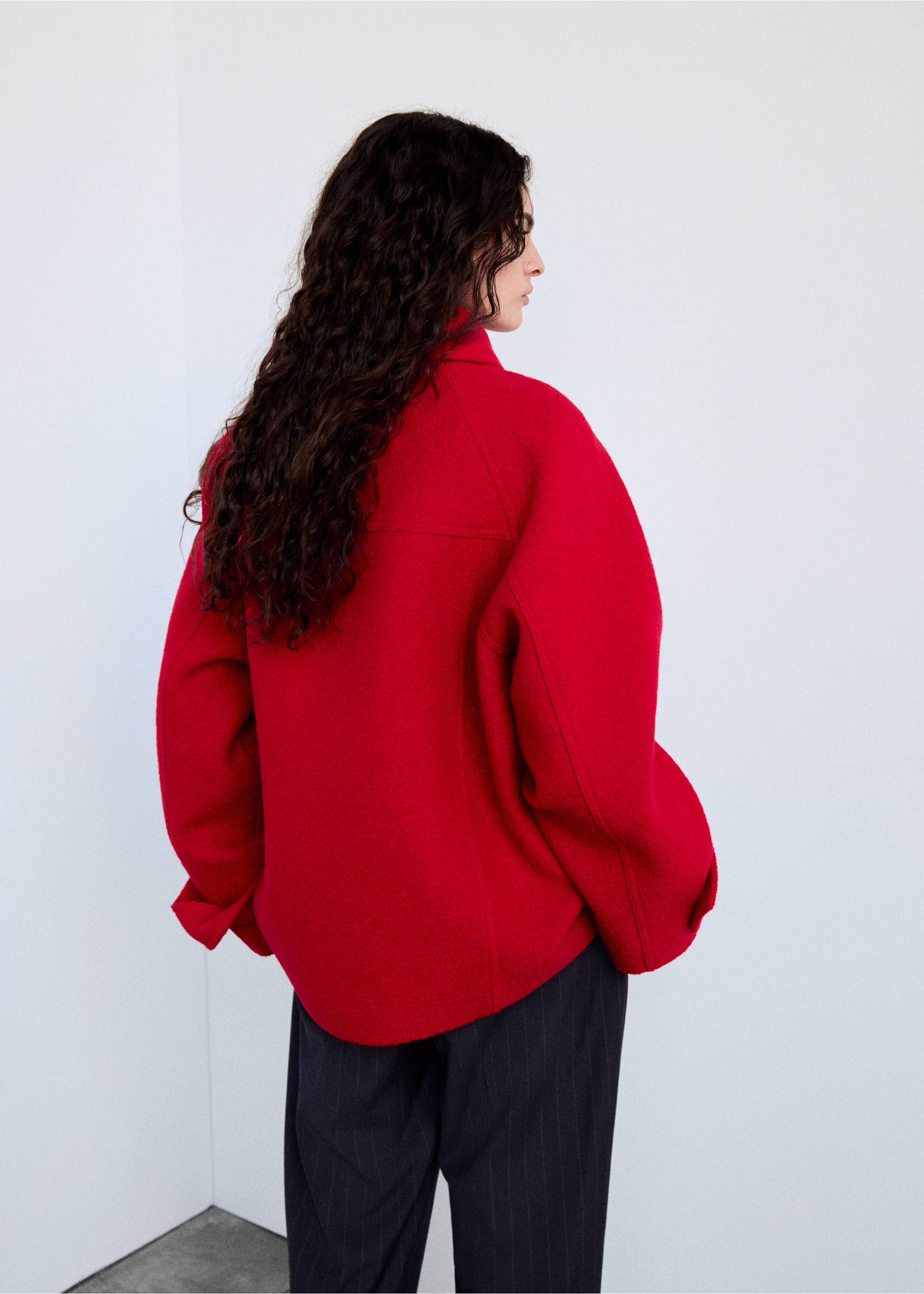 100% wool high-neck coat - Reverse of the article, Red. Ref: 37016747-00.