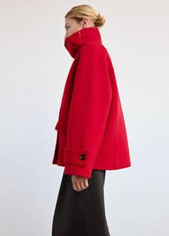 100% wool funnel-neck coat — Red 14