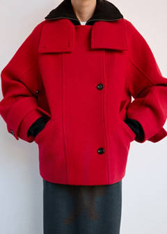 100% wool funnel-neck coat — Red 13