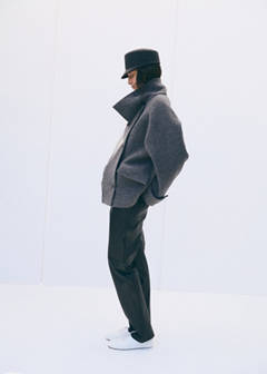 100% wool funnel-neck coat — Grey 9