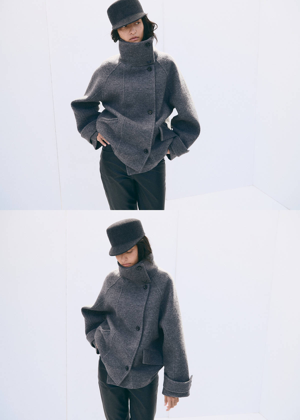 100% wool funnel-neck coat — Grey