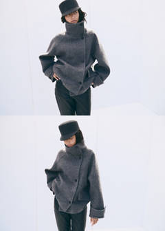 100% wool funnel-neck coat — Grey 11