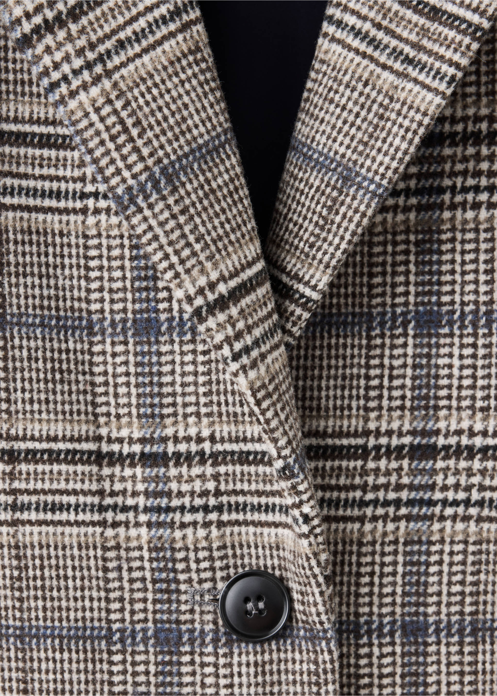 Close-up of a brown and cream plaid coat detail., Grey. Ref: 37016749-00.