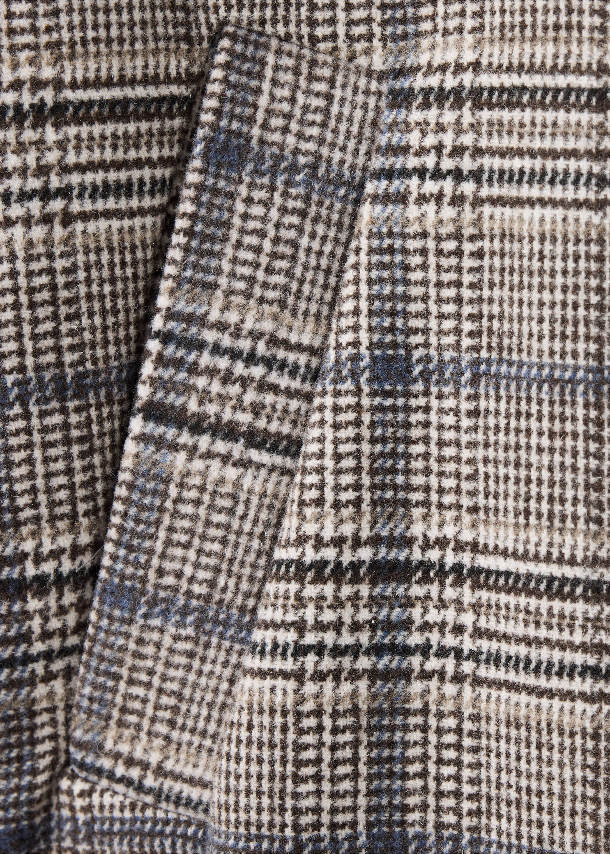 Close-up of the brown and blue plaid coat fabric texture., Grey. Ref: 37016749-00.