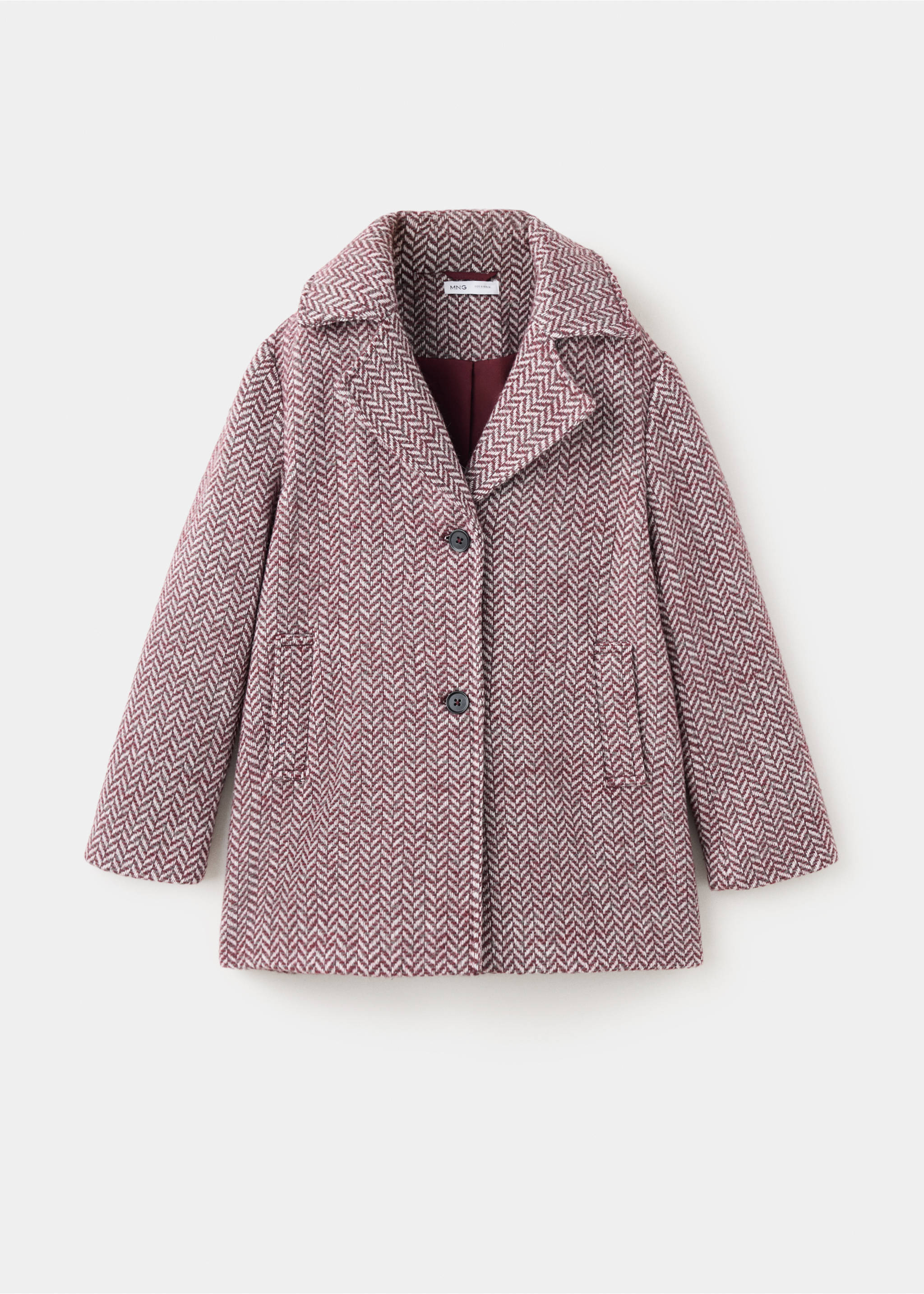 Abrigo de espiga en tonos burdeos y blanco para niño o niña con cuello con solapa y botones., Rosa. Ref: 37016750-00.