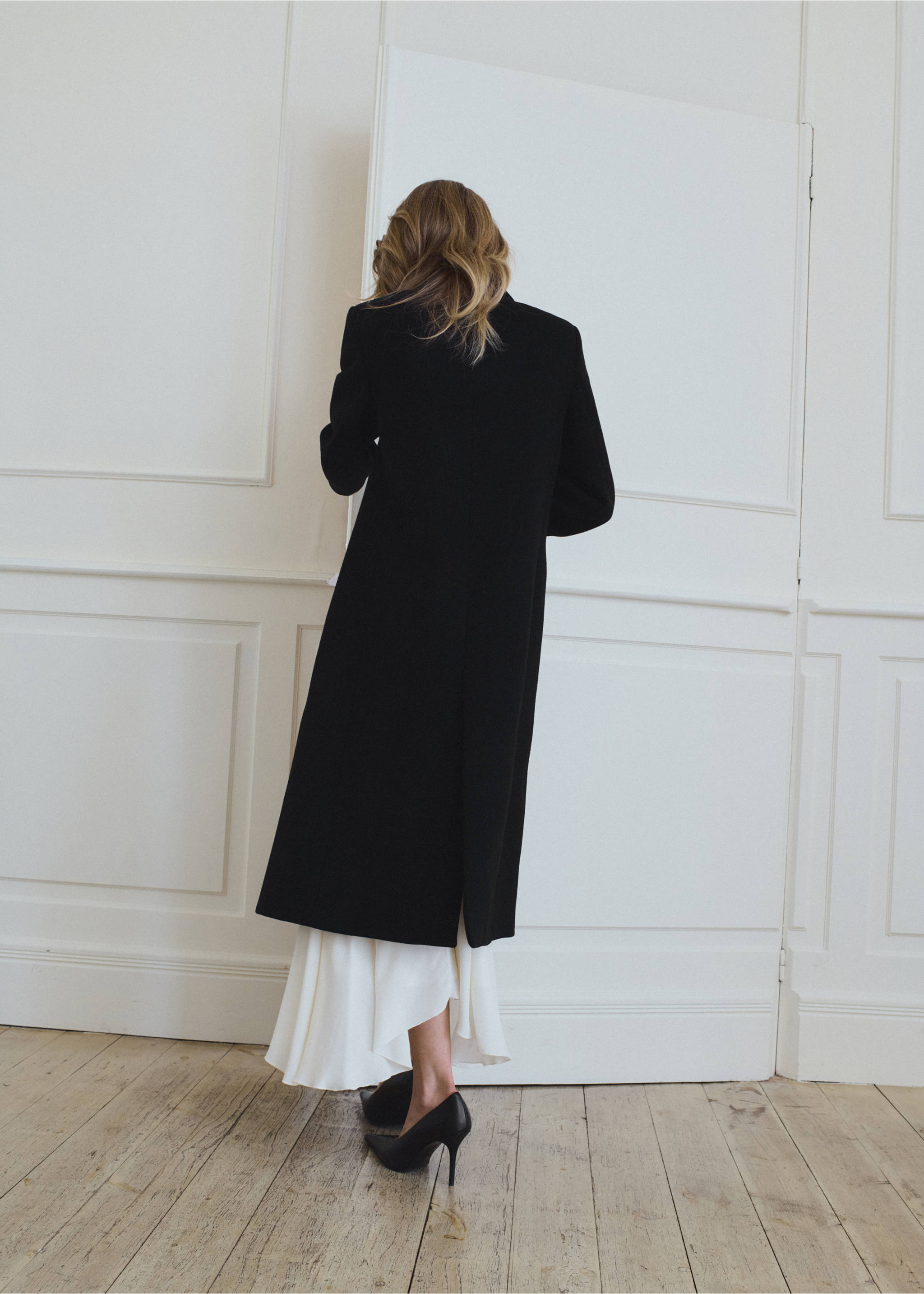 Manteau en drap de laine mélangée - Verso de l’article, Noir. Ref: 37016751-00.