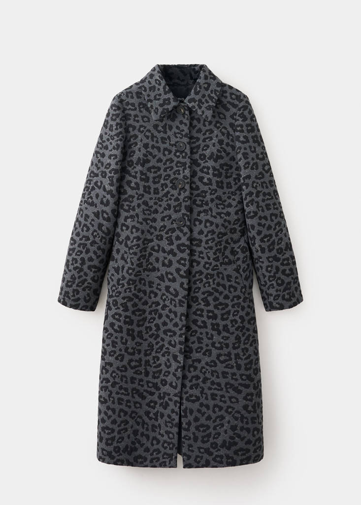 Leopard-print long coat — Grey