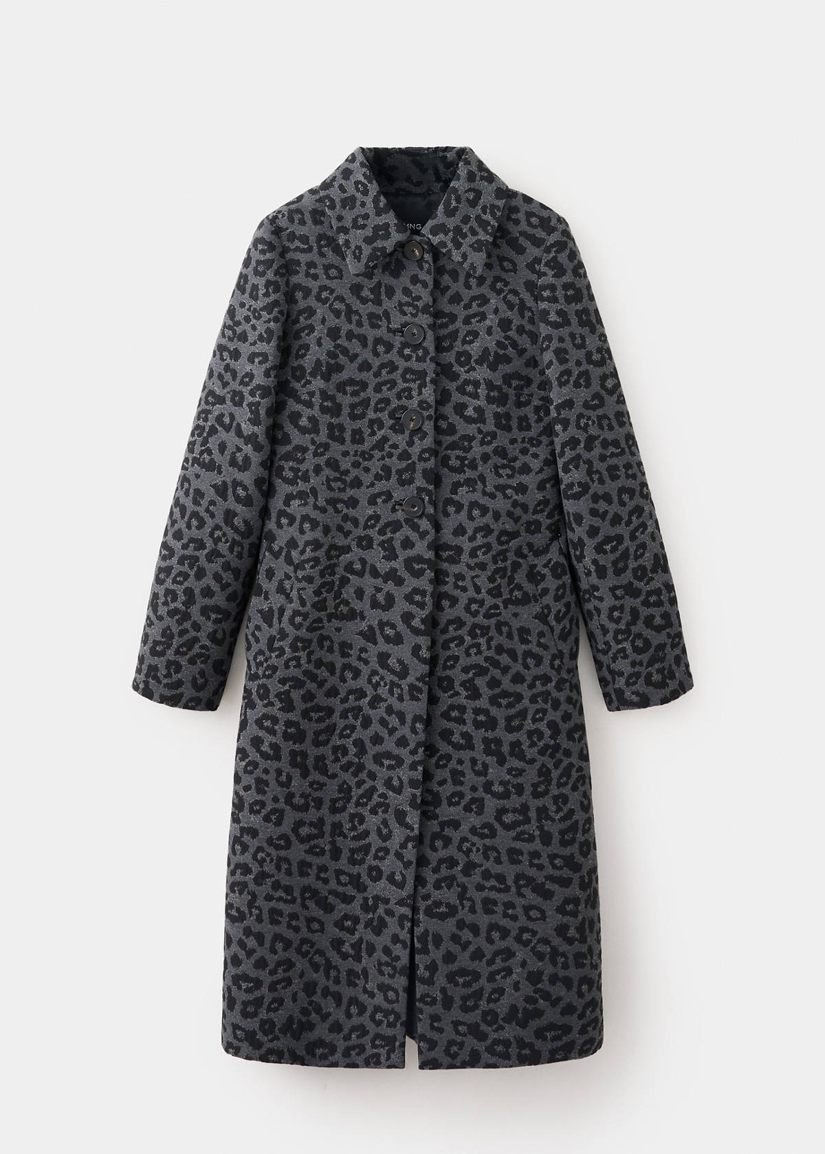Leopard-print long coat — Grey