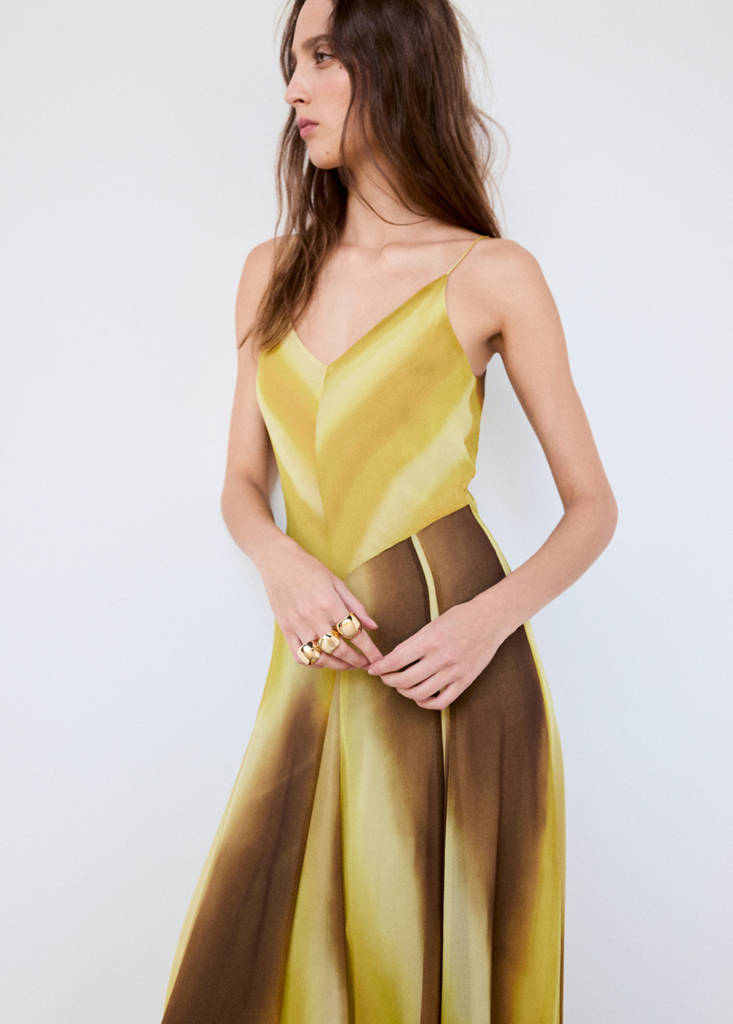 Printed chiffon dress — Mustard