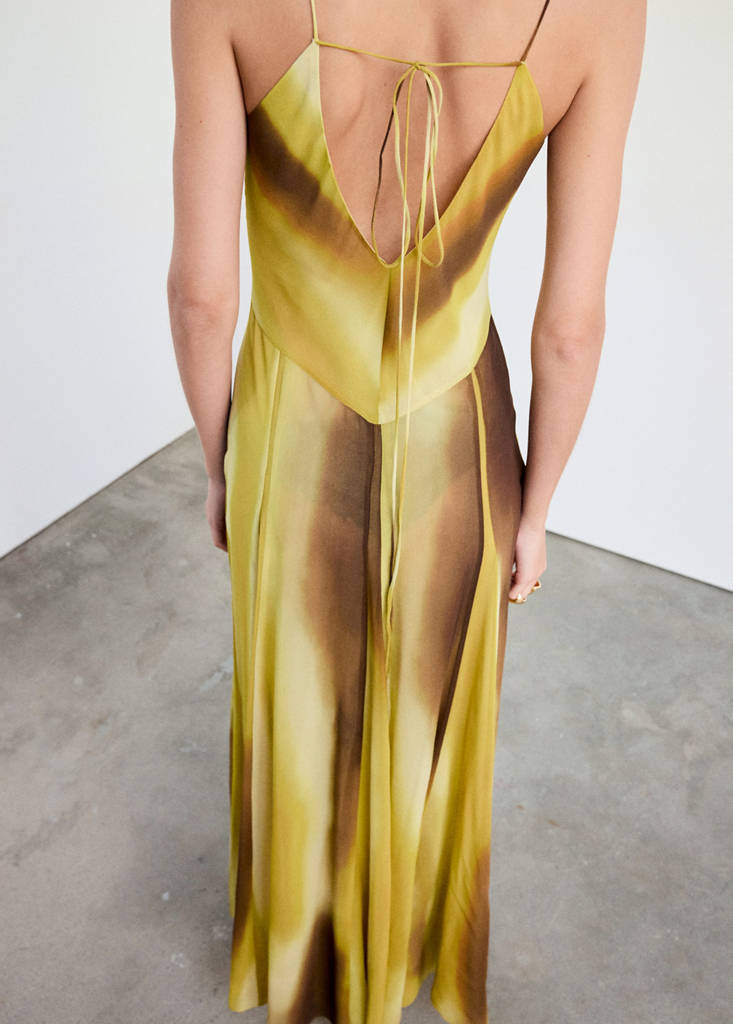 Printed chiffon dress — Mustard