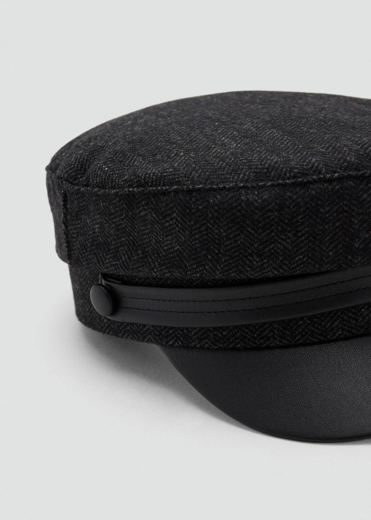 Wool-blend sailor cap with leather-effect detail — Dark Heather Grey