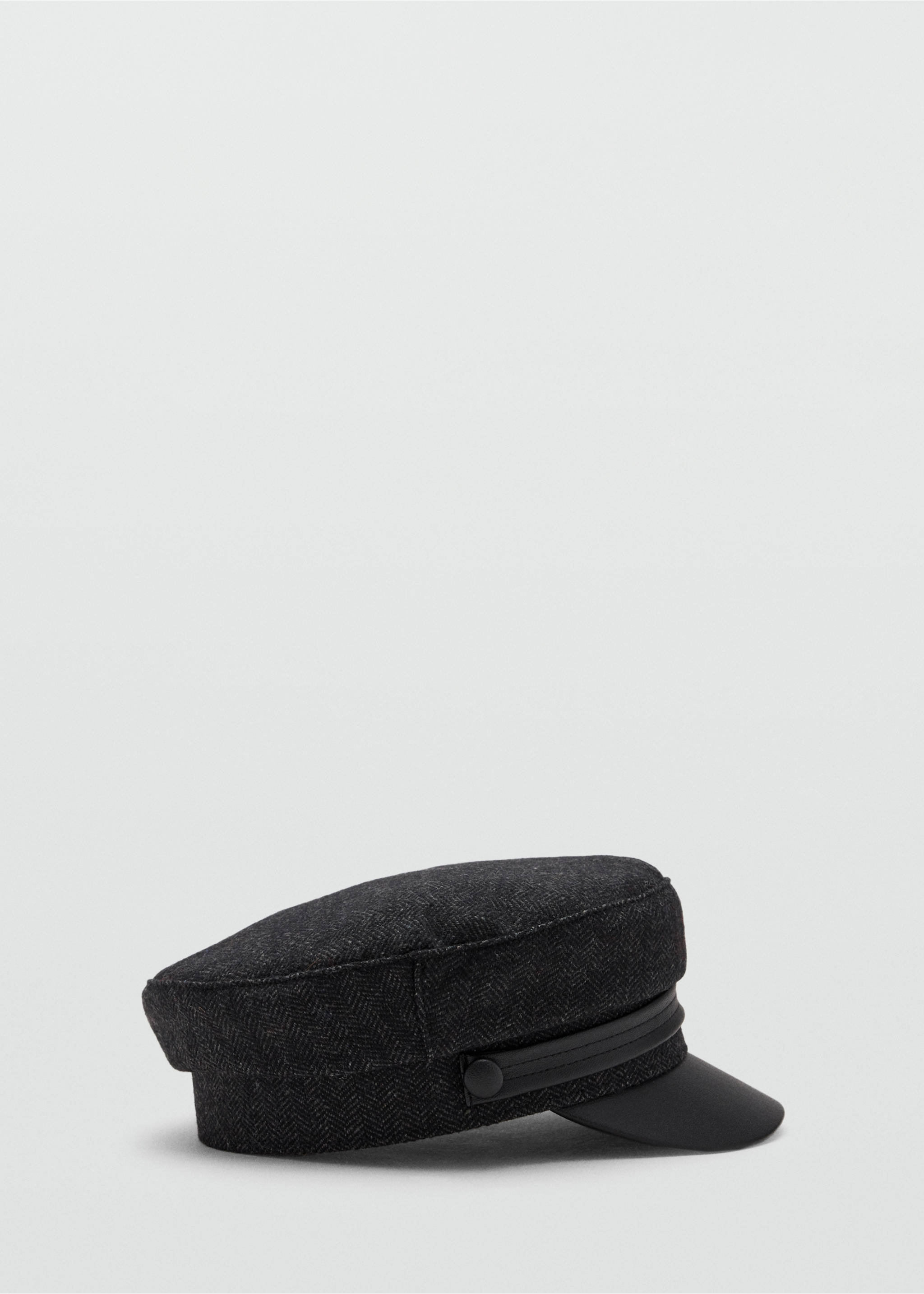Dark grey herringbone baker boy cap with a stiff visor., Dark Heather Grey. Ref: 37017121-00.