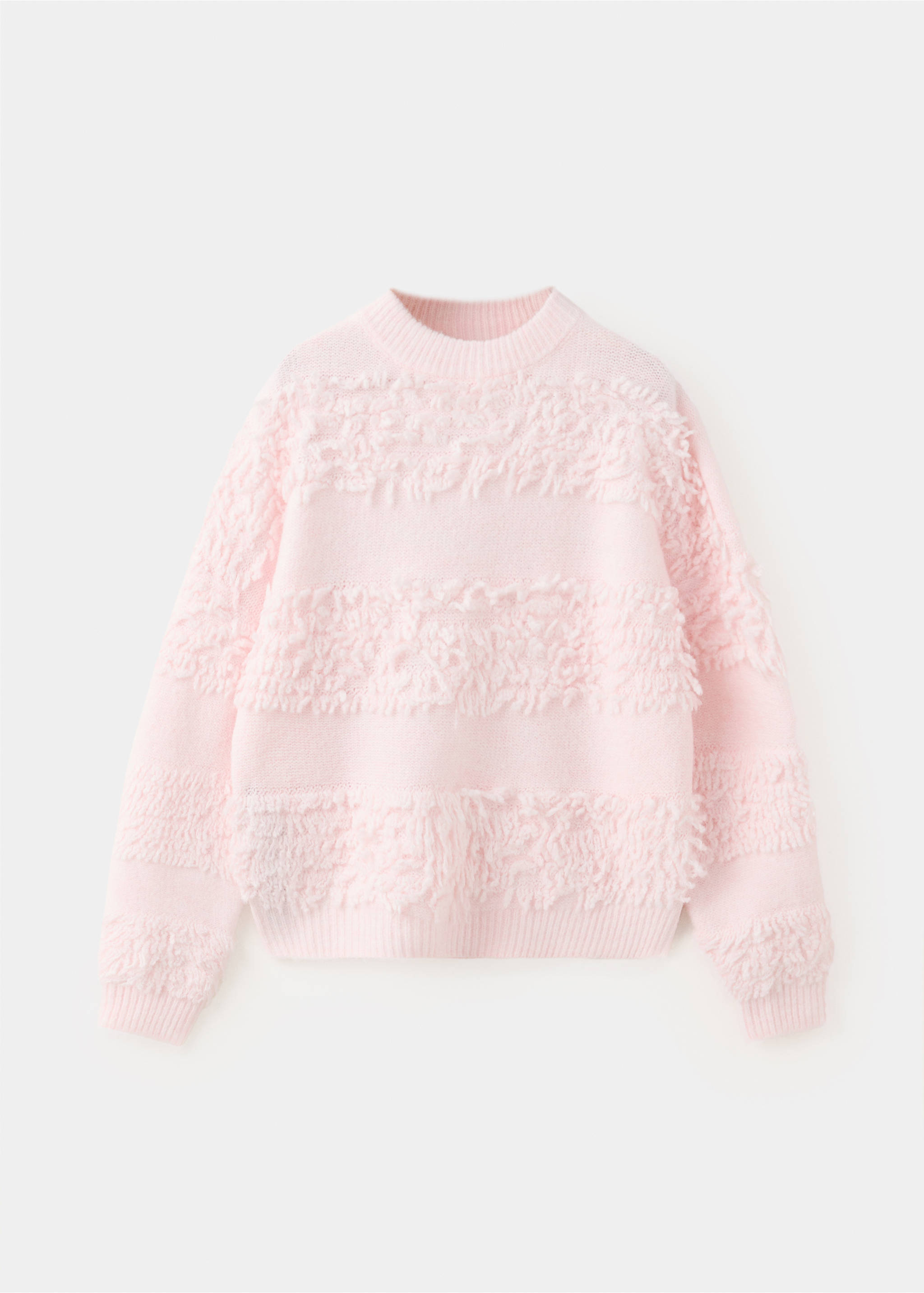 Fringe-detail knit sweater - Article without model, Pastel Pink. Ref: 37017126-00.
