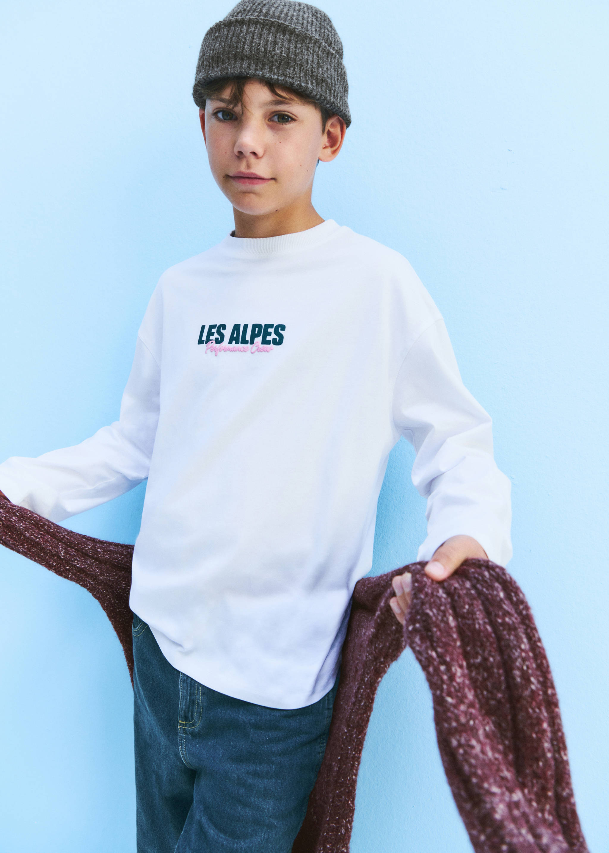 Cotton T-shirt with print detail - Details of the article 5, White. Ref: 37017130-00.