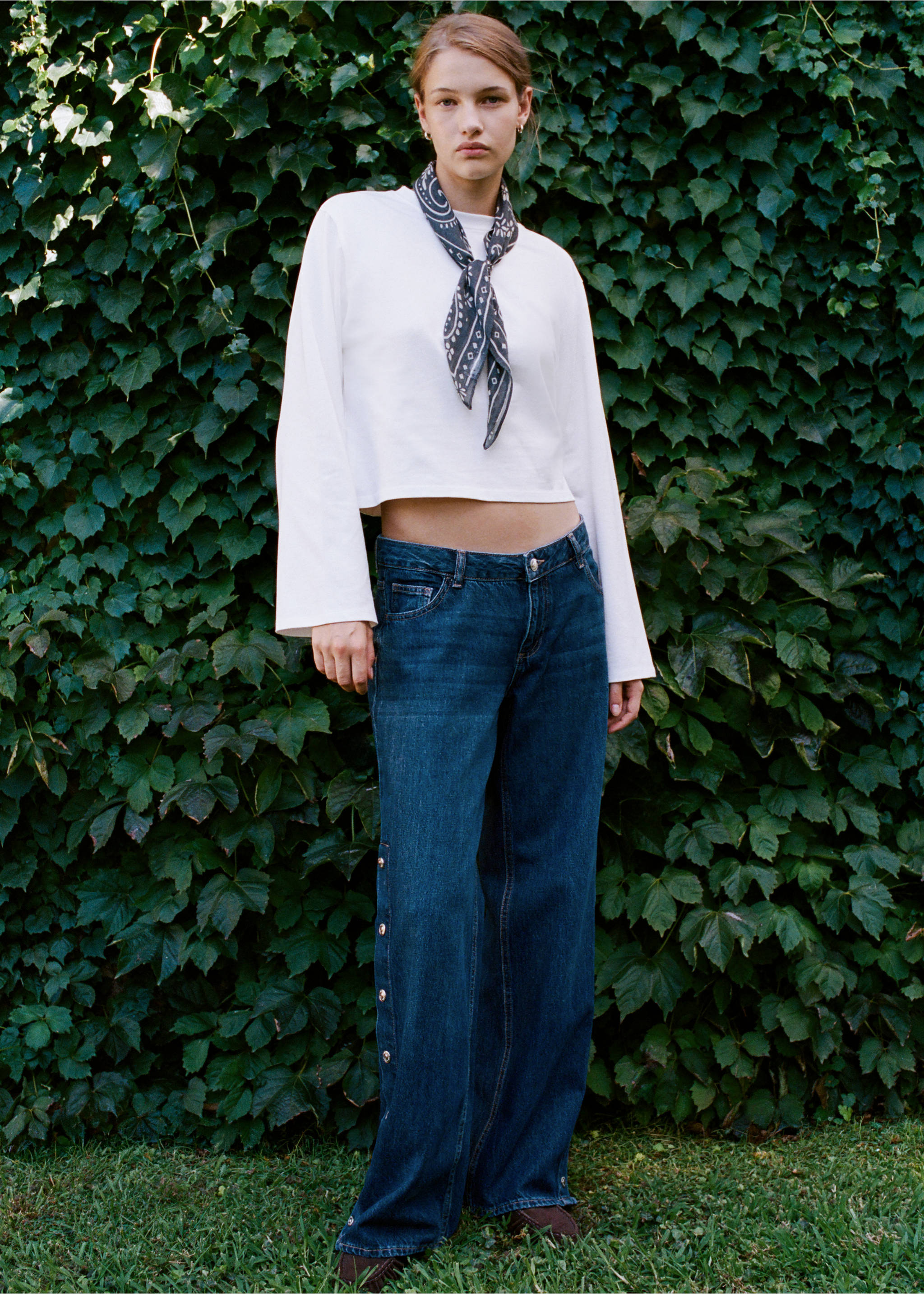 Wide-leg jeans with side buttons - General plane, Dark Blue. Ref: 37017134-00.