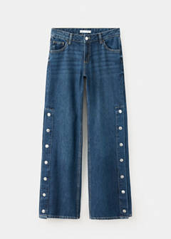 Wide-leg jeans with side buttons — Dark Blue 4