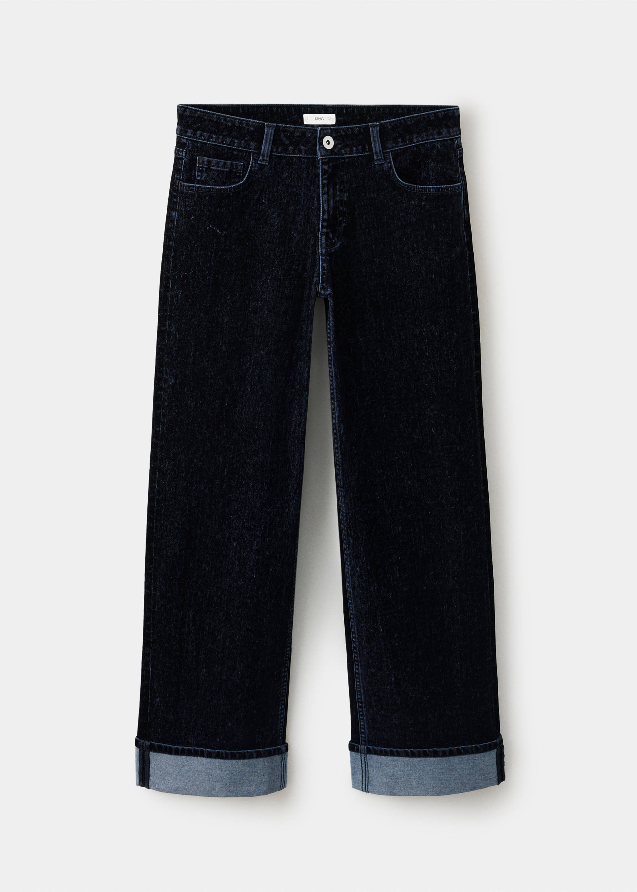 Dark blue denim straight-leg trousers with turned-up cuffs., Navy. Ref: 37017135-00.