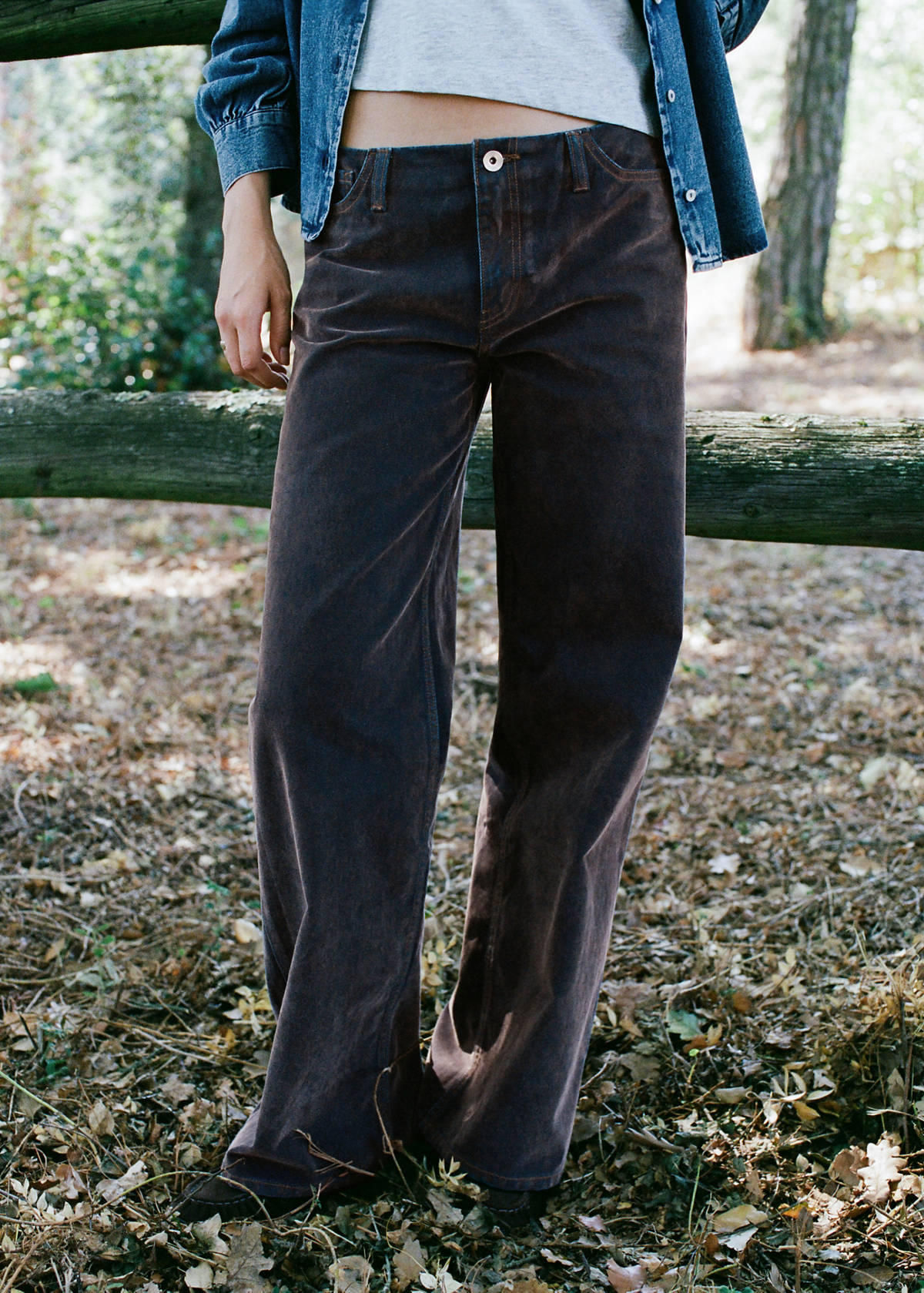Velvet wide-leg jeans — Chocolate