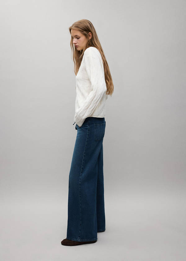 Wide-leg jeans with drawcord detail — Deep Dark Blue