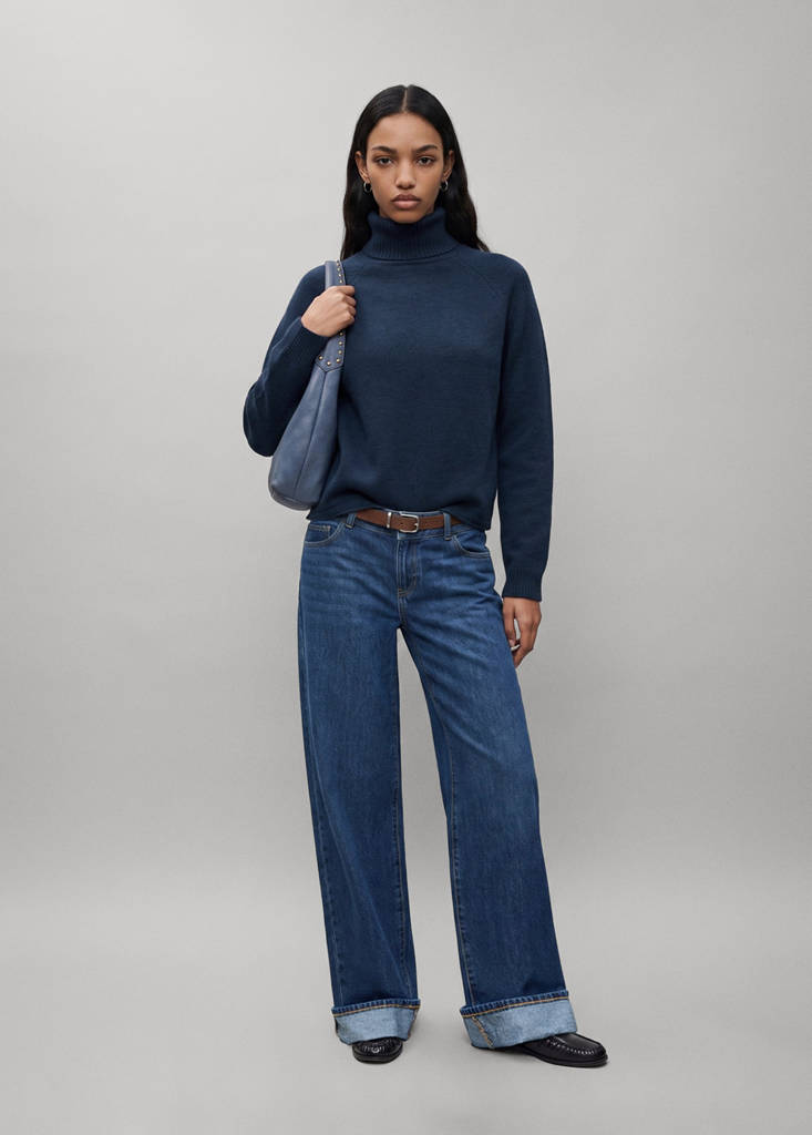 Sweter wywinięty dekolt granatowy - Teen - XS - MANGO TEEN