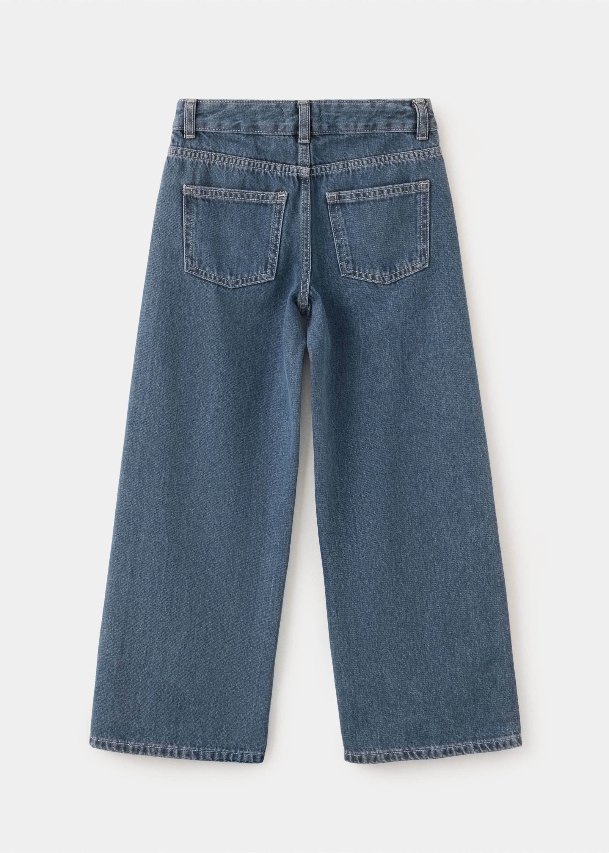Blue denim trousers shown from the back, featuring a waistband with belt loops and two rear patch pockets., Medium Vintage Blue. Ref: 37017140-00.