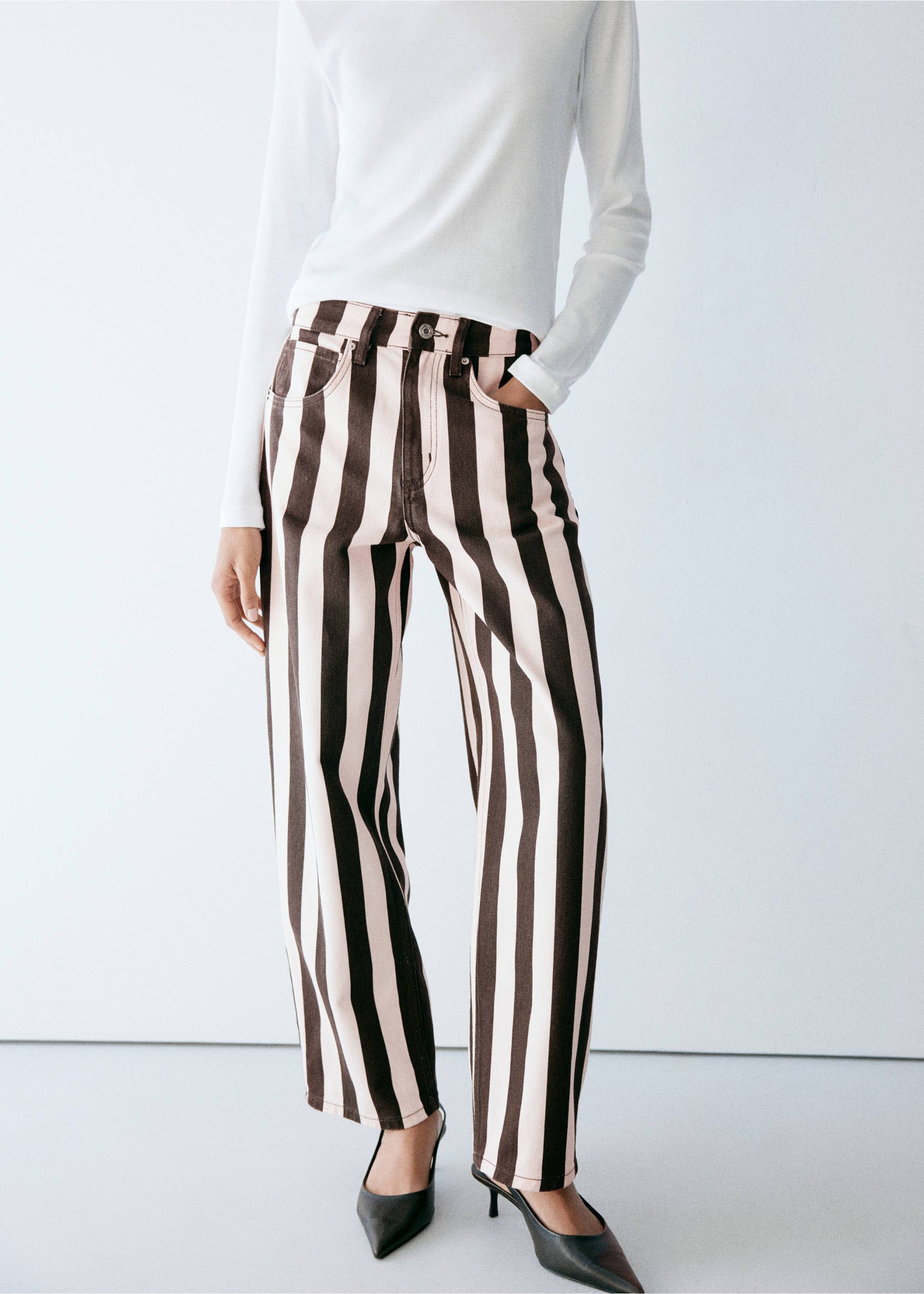 100% cotton striped trousers - Medium plane, Ecru. Ref: 37017142-00.