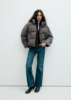 Checked anorak with funnel neck — Navy 2