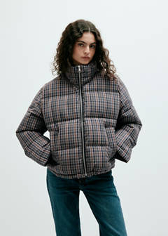 Checked anorak with funnel neck — Navy 1