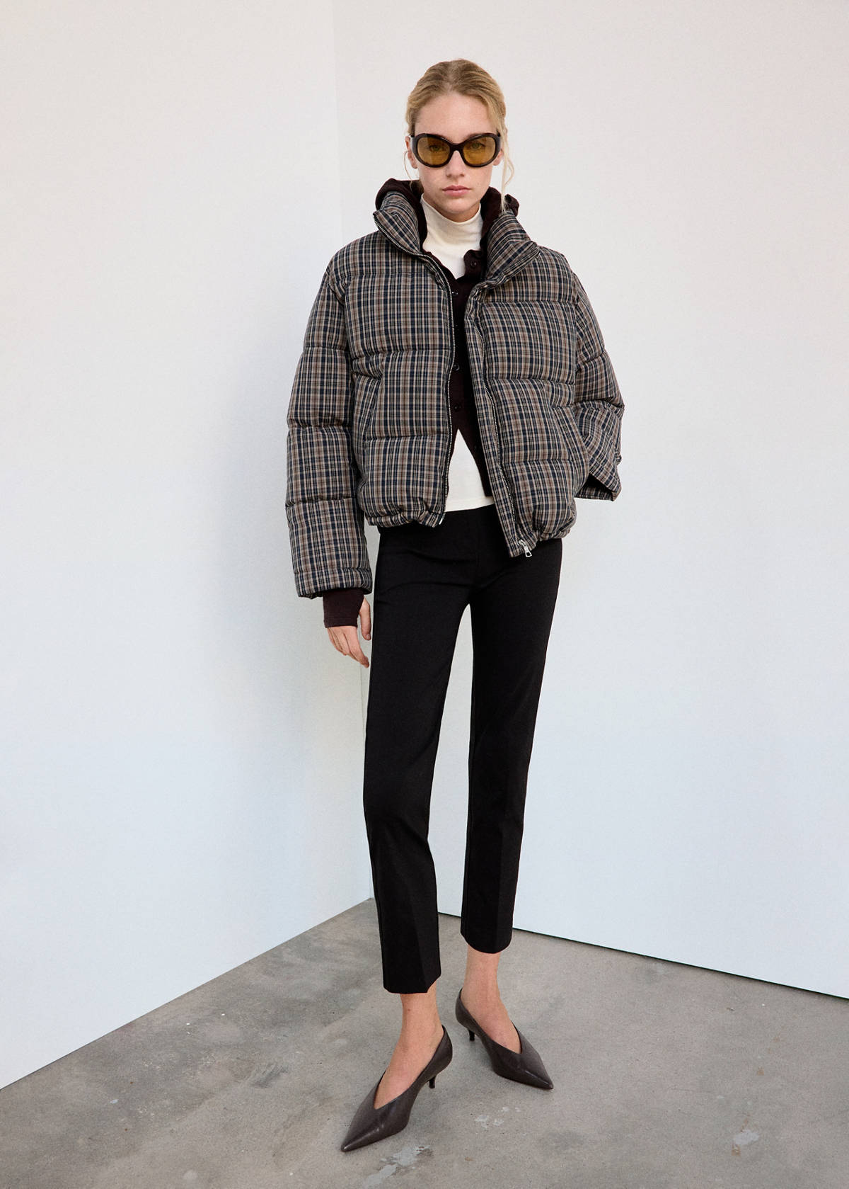 Checked anorak with funnel neck — Navy
