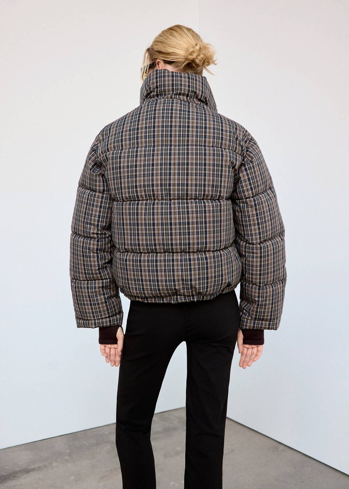 Checked anorak with funnel neck — Navy