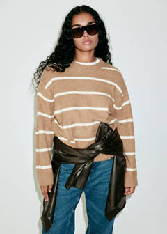 Round-neck striped sweater — Medium Brown 5