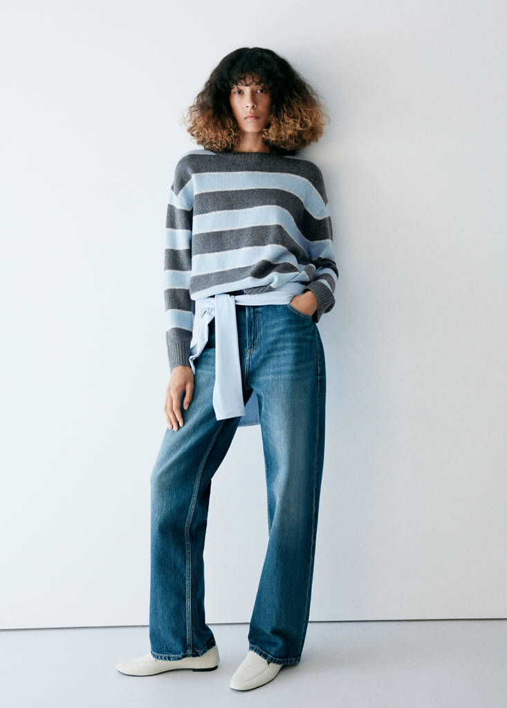 Sweter w pasy okrągły dekolt błękitny - Kobieta - XL - MANGO