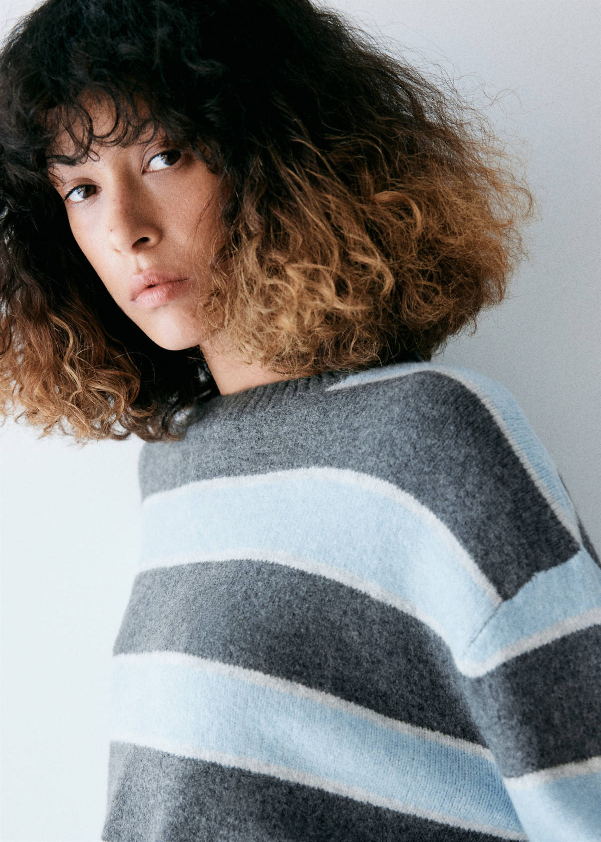 Round-neck striped sweater — Sky Blue