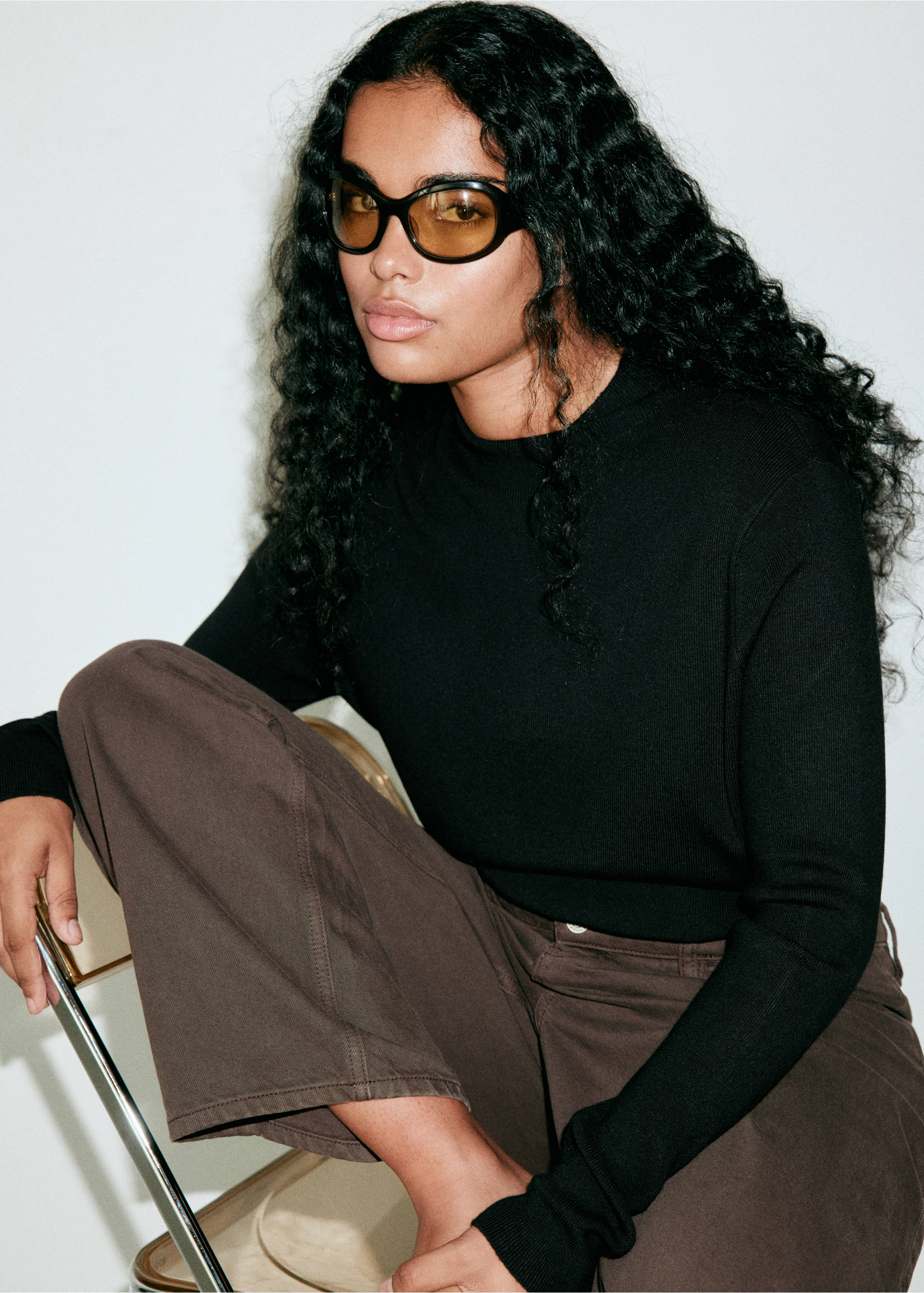 Knitted sweater with perkins neck - Details of the article 4, Black. Ref: 37017778-00.