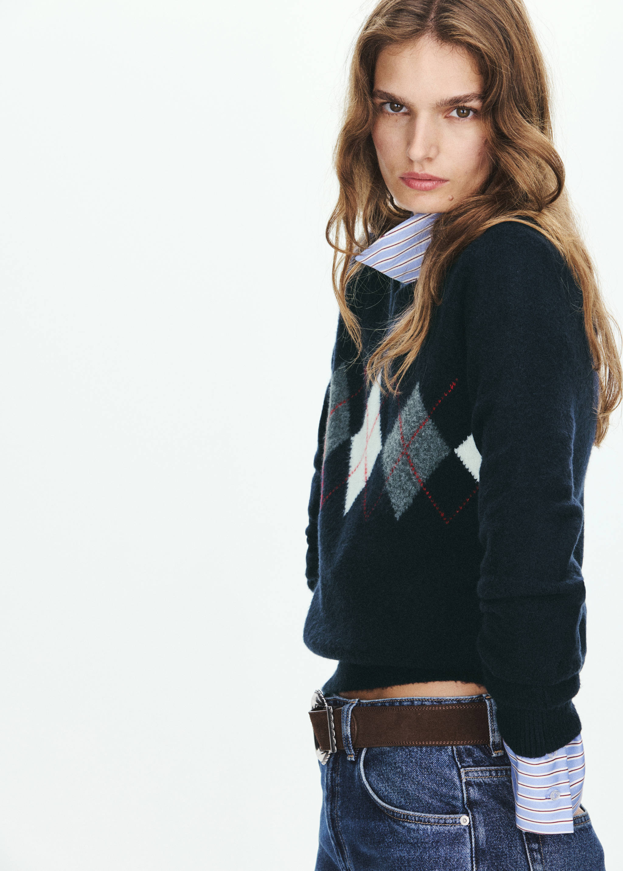 Diamond pattern V-neck jumper - Medium plane