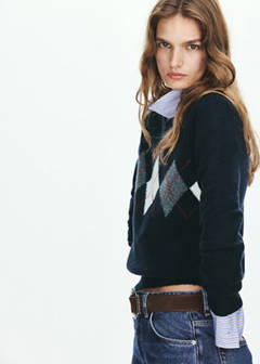 Diamond pattern V-neck jumper — Navy 1