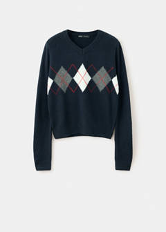 Diamond pattern V-neck jumper — Navy 9